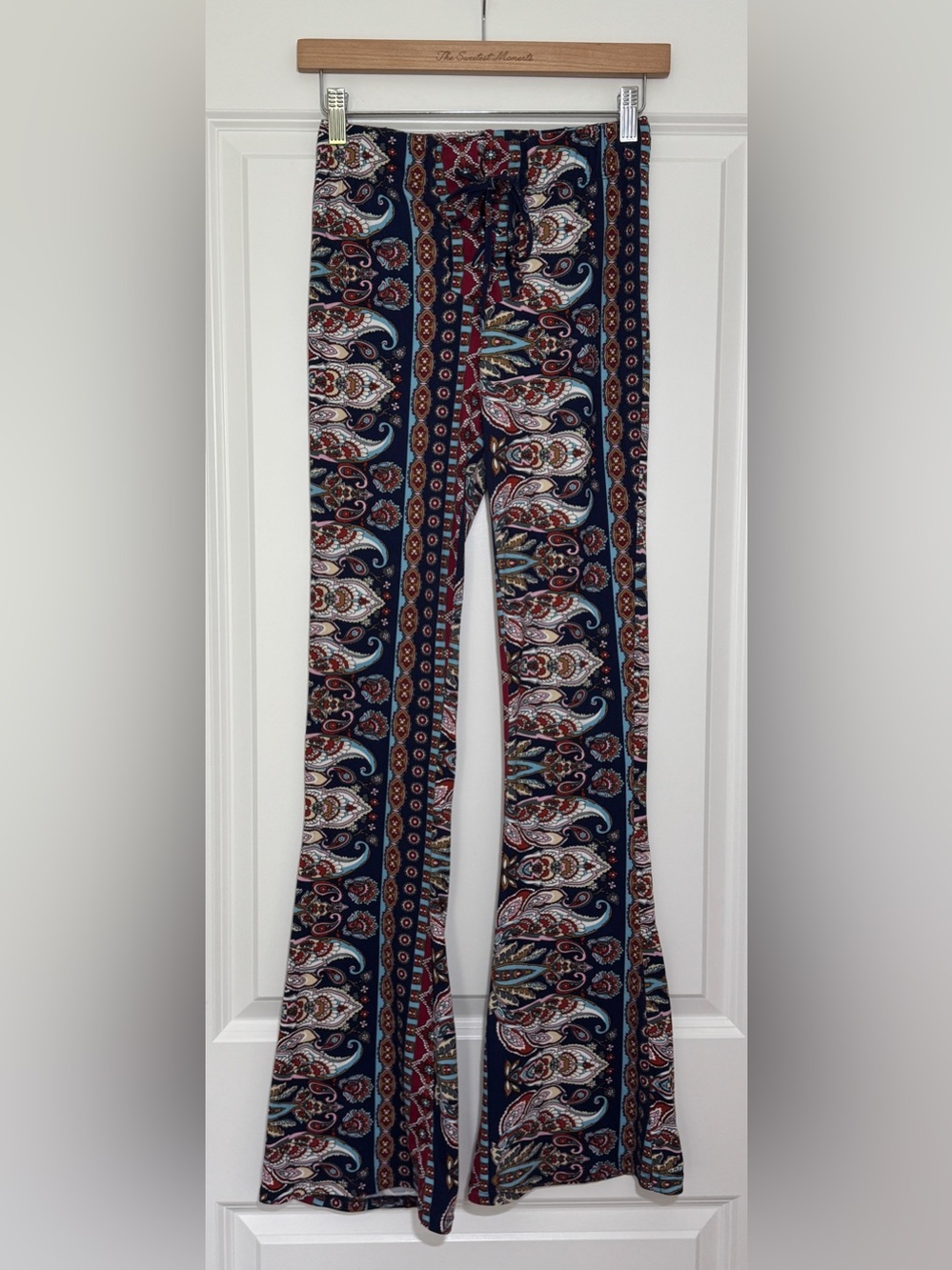 Fashion Nova Navy Multi Paisley Flare Pants with Front Tie Detail